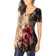 thumbnail image 2 of Tuniques pour Femmes à Manches Courtes Mode pour Femmes Col en V Tuniques à Imprimé Floral Boutons T-shirt à Manches Courtes, 2 of 7