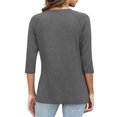 thumbnail image 4 of Olyvenn T-Shirt à Manches 3/4 pour Femmes 2025, Hauts, Couleur Unie, Été Printemps, Mode, Blouse à Col Rond, Tee, Vêtements Tendance pour Femme, Gris, P, 4 of 6