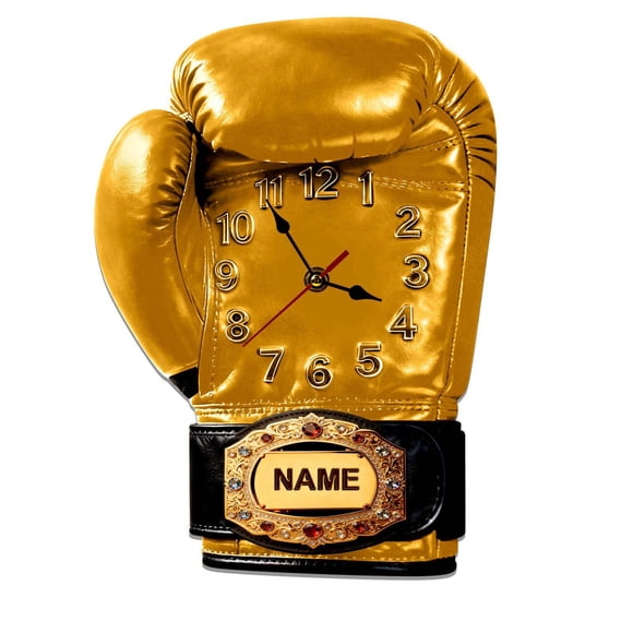 Boxing Gloves Clock Name Belt Sports Themed Acrylic Wall Art 2D Flat Printed Decoration for Home Gym Office Man Cave Lightweight Hanging Or