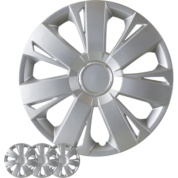 Ensemble de Couvre-Roues, Ensemble d'Enjoliveurs de 14 Pouces de 4 Capuchons de Moyeu Automobile avec Anneaux de Retenue Universels à Clipser, Couvre-Jantes en Plastique ABS Monotone Argent pour Toutes les Marques, Modèles (SG-5077-B-14)