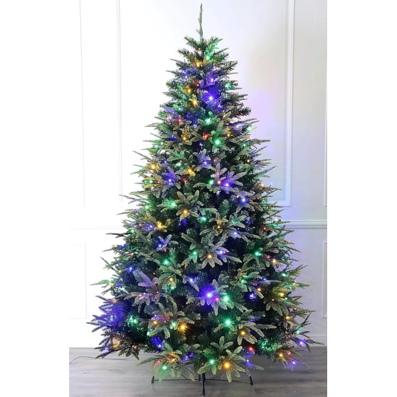 Spring Fir Christmas Tree with Real Feel PE Tips pre-lit with Dual Color LED Lights (6ft Prelit)