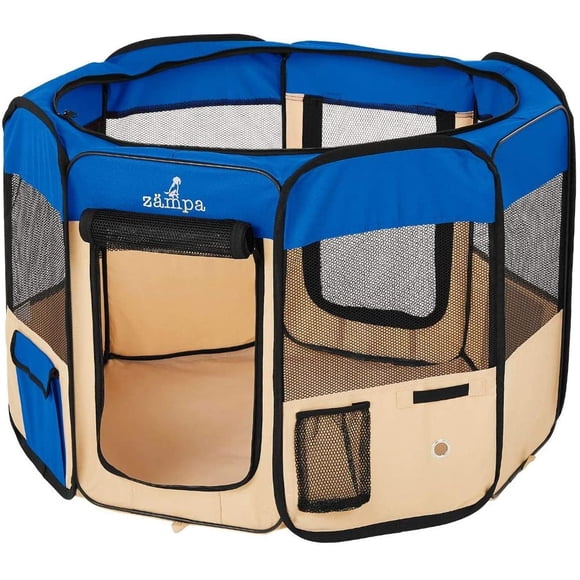 Zampa Portable Foldable Pet playpen Exercise Pen Kennel + Carrying Case For Larges Dogs Small Puppies/Cats | Indoor/Outdoor Use | Water resistant
