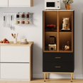 thumbnail image 1 of Armoire de Garde-Manger Cannelée avec Porte en Verre et 2 Tiroirs, Armoire de Rangement pour Garde-Manger de Cuisine avec Tablettes Ajustables, Buffet d'Exposition Moderne pour Cuisine, 1 of 8