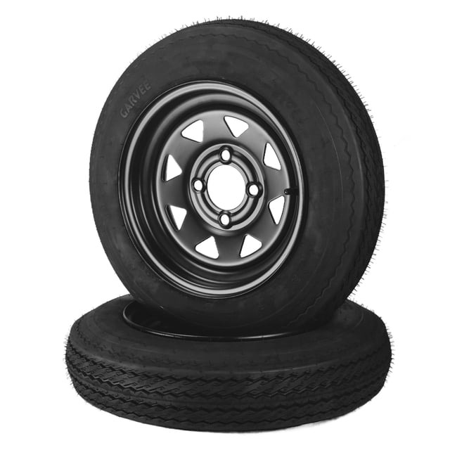 2-Pack 4.80-12 Trailer Tires with 12" Black Spoke Rims - 6PR Load Range C - 4 Lug 4" Bolt Design - Heavy Duty, All-Weather, Easy Assembly - Utility, Camper, Boat Trailers