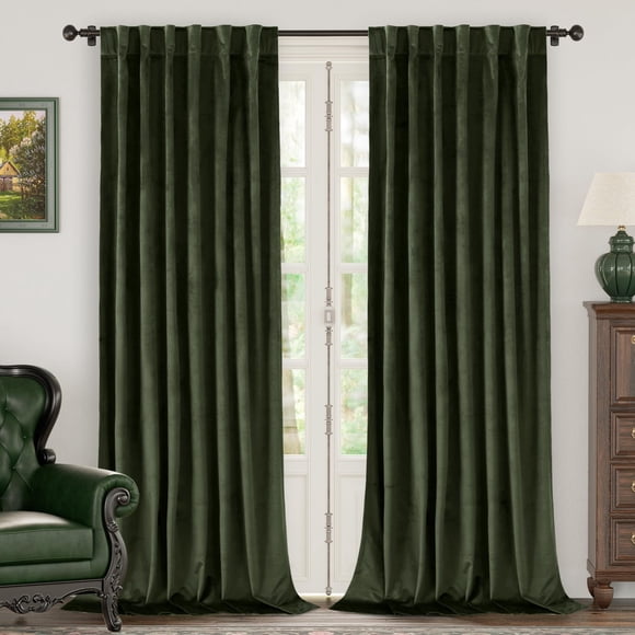 BGment Olive Green Velvet Curtains 96 Inches for Living Room, Thermal Insulated Blackout Curtains Room Darkening Drapes with Back Tab and Rod Pocket for French Door, Set