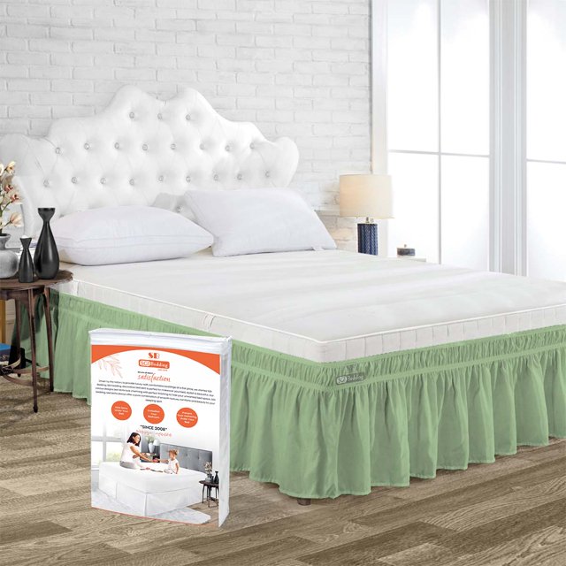 SGI Bedding 21 Inch Wrap Around Bed Skirt | Microfiber Bed Skirt | Fade Resistant, Wrinkle Free, Anti-static, Decorative, Extra Storage Space, Clutter-Free | Olympic Queen, Moss
