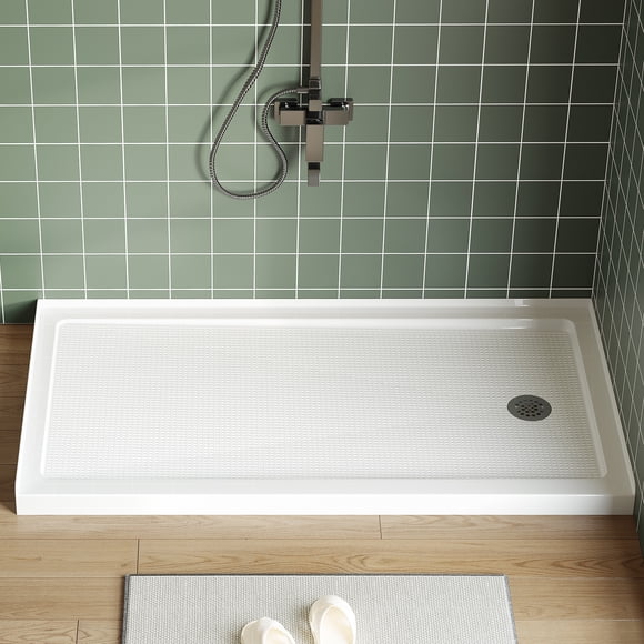 Shower Base Pan 60x32 Inch - Non-Slip Right Drain, White for Bathroom