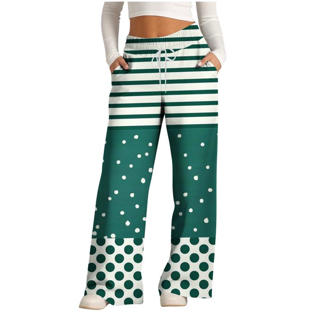 Pants for Women, Womens Fashionable Striped Printed Drawstring Wide Leg Pants
