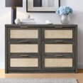 thumbnail image 1 of OAKHAM Commode 6 Tiroirs, Grand Commode en Rotin pour Chambre à Coucher Salon, Chêne Minuit, 1 of 8