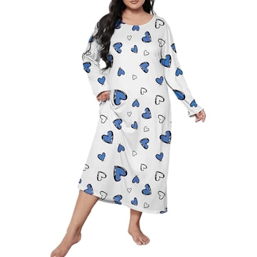 2025 Femmes Manches Longues Imprimé Femmes Coton Chemises de Nuit Épaules Tombantes Surdimensionné Décontracté Femme Robe de Nuit Longue Tenue de Nuit