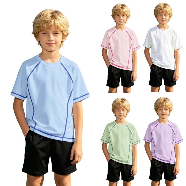 Gyexs Swim Shirts for Boys Short Sleeve Quick Drying Rashguard Water Shirts Back To School Clothes Light Blue 11-12 Years