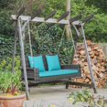 thumbnail image 3 of Gymax 2-Person Patio Hanging Porch Swing Rattan 800LBS Swing Bench w/ Turquoise Cushions, 3 of 10