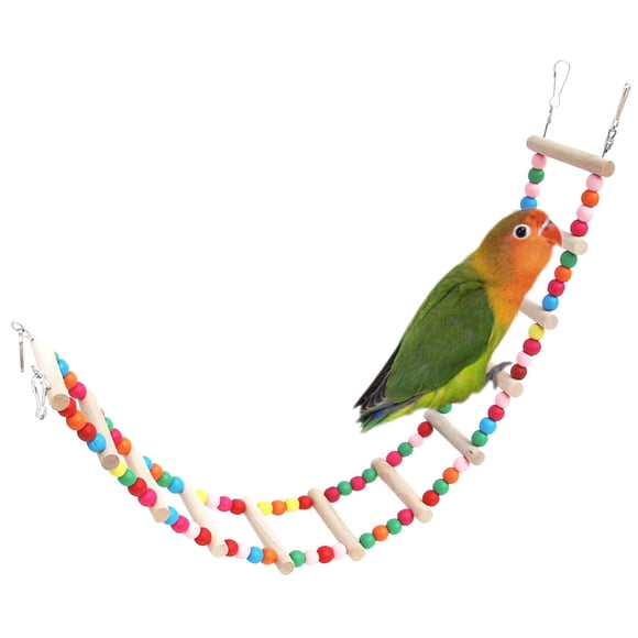 TIMIFIS Jouets pour Oiseaux Animal de Compagnie Oiseau Échelle en Bois Escalade Jouets pour Téléphérique Pont Coloré Morsures Cage Accessoires de Cage pour Oiseaux - Été