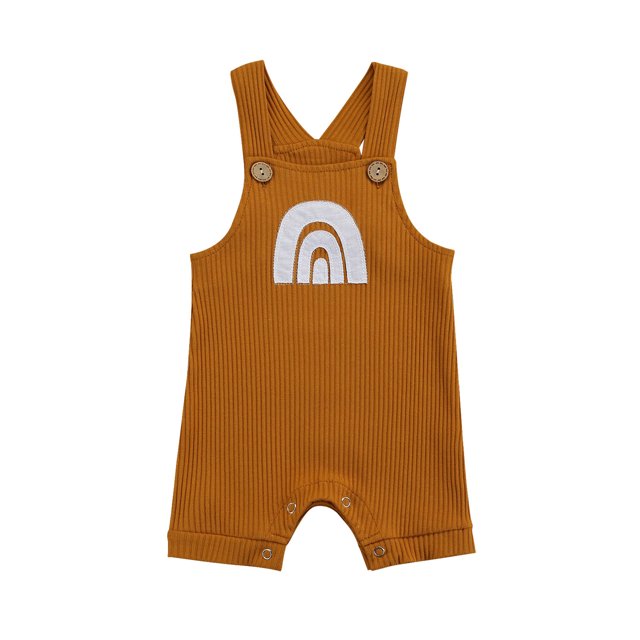 Xingqing Summer Newborn Baby Girls Boys Rompers 6 Colors Rainbow Printed Strap Sleeveless Button Jumpsuits