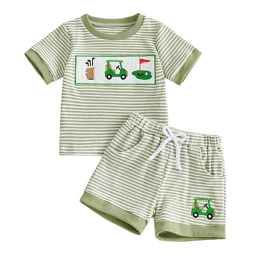 dmqupv Outfits Baby Boy Baby Boy Summer Clothes Embroidered Knit Short Sleeve T Shirt Shorts Set Toddler Outfit Green,Size for 18-24 Months