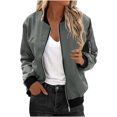 thumbnail image 1 of Womens Fashion Jacket Casual Stand Collar Zip Up Lightweight Coat Fall Color Block Jackets with Pockets Gray L, 1 of 8