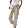thumbnail image 4 of Mikilon Women Casual Solid Color Pockets Elastic Waist Comfortable Straight Pants, 4 of 5