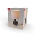thumbnail image 4 of 15" Matte Black Ceramic Table Lamp with Wood Toned Base and White Linen Shade, 4 of 8