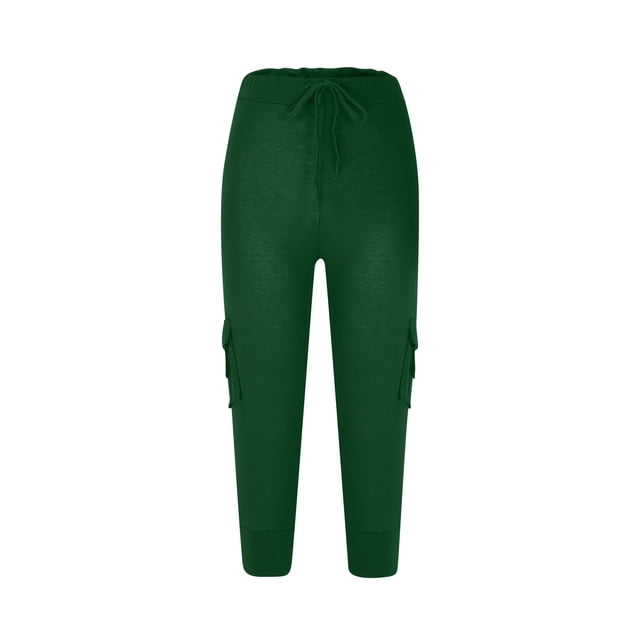 Plus Size Capris for Women Cargo Cropped Pant with Pockets Drawstring Casual Summer Pants E-2-Green