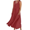 thumbnail image 1 of Pisexur Robe d'Été pour Femme Grande Taille en Coton et Lin, Robes Sans Manches à Col Rond, Robe Maxi Décontractée Ample et Confortable, Robe Hawaïenne de Plage, Mode Fluide, Basique, Couleur Unie, Robe Soleil avec Poches, P-5TG, 1 of 6