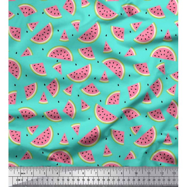 Soimoi Tissu Crêpe Polyester Imprimé Graines & Pastèques par Yard 52 Pouces de Large