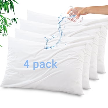 GOGREEN Bamboo Waterproof Pillow Protector, Breathable Pillow Cover, Cooling Pillow Case Protector with Zipper, Super Soft Pillow Case Cover with Zipper (4 Packs, King 20"x36", White)
