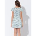 thumbnail image 4 of INSPIRE CHIC Women's Square Neck Ruffled Sleeve Pleated Front Printed Dress Blue S, 4 of 5