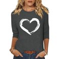 thumbnail image 2 of Plebaso Hauts Cœur pour Femmes Manches 3/4 Col Ras du Cou T-Shirts Graphiques Mignons Imprimés Blouses Décontractées pour Femmes, 2 of 6