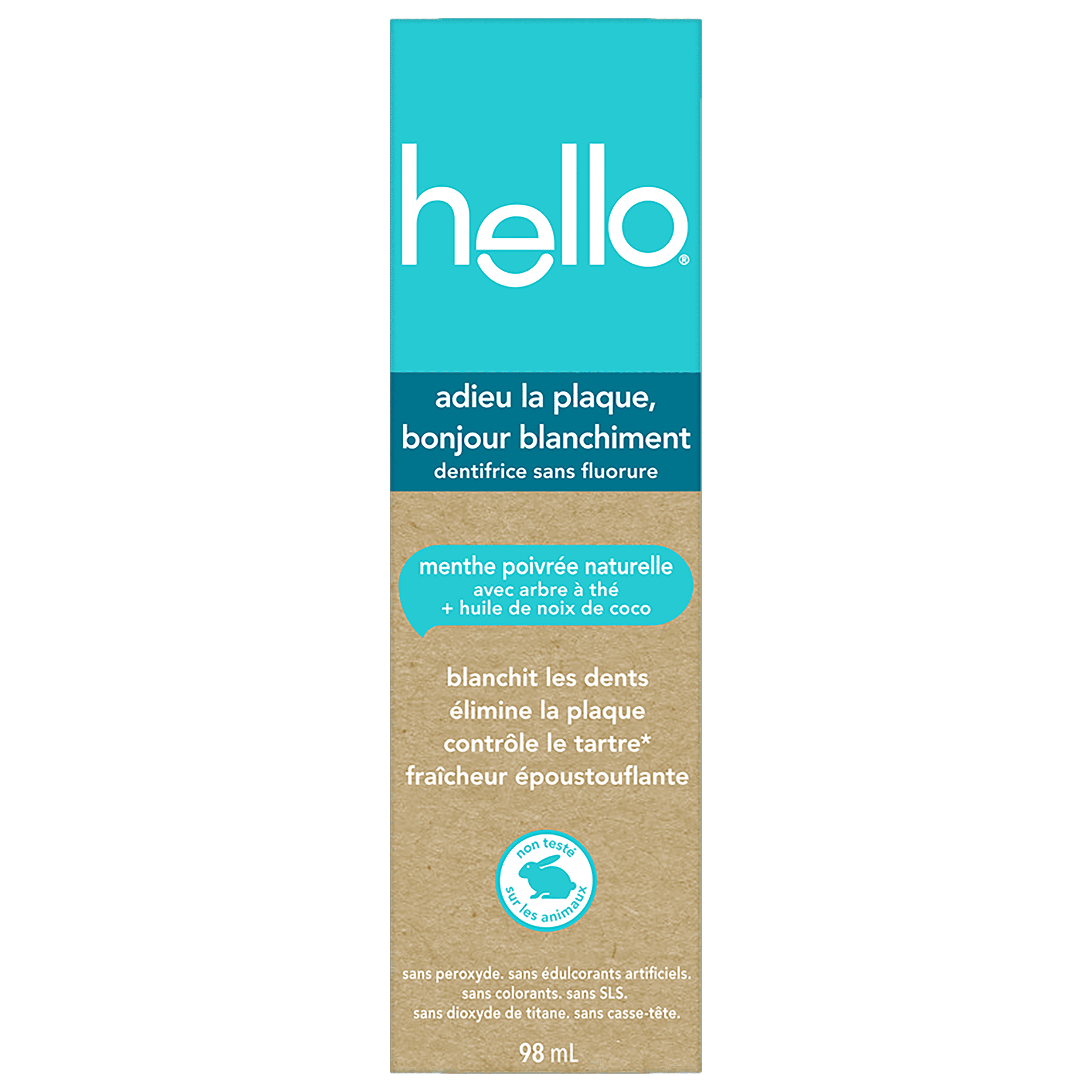 hello Goodbye Plaque Whitening Fluoride Free Toothpaste, Peppermint, 98 ml