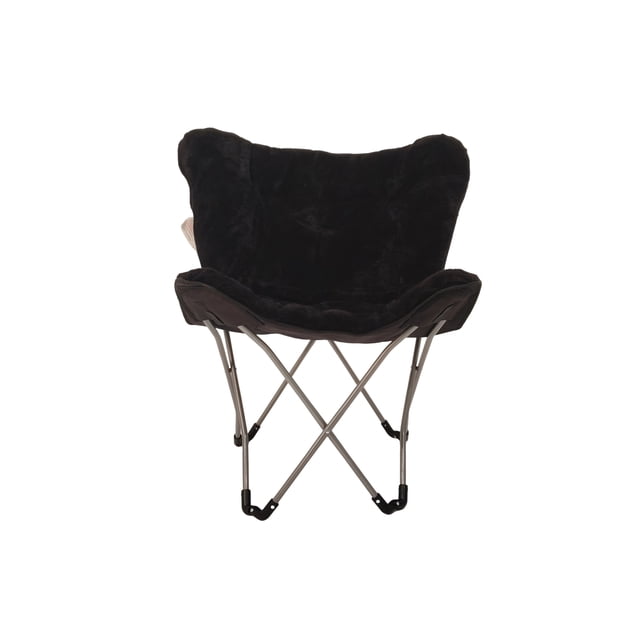 Mainstays Chaise Pliante en Microsuède avec Papillons, Noire avec un Siège et un Dossier en Microsuède Doux Rembourrés sur un Cadre en Métal Argenté Léger Qui Se Plie à Plat pour un Rangement compact, Idéale pour les Petits Espaces de Vie, les Résidences Étudiantes Ou des Sièges Supplémentaires Lors de Rassemblements Décontractés.