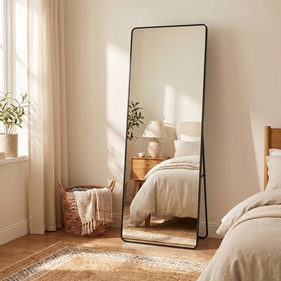 SONGMICS Full Length Mirror, 63 x 19.7'', Rectangle Full Body Mirror with Stand, Ink Black
