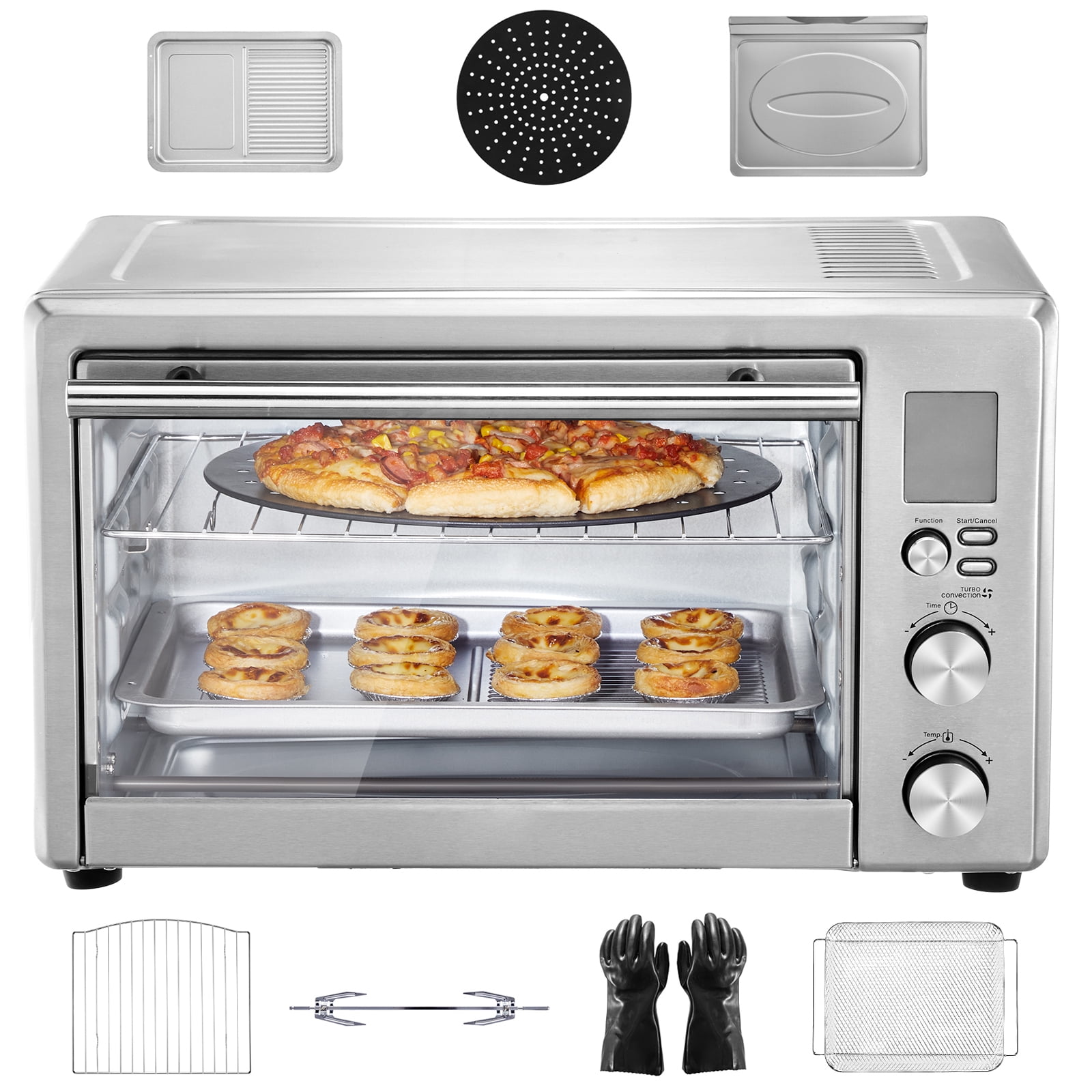 KFFKFF 13-Function Air Fryer Toaster Oven, 28L/29.6Qt Convection Oven, 1800W Dual-Level Countertop Toaster Ovens Combo with Wire Racks, Pizza Pan, Gloves, Suitable for Domestic and Business Use