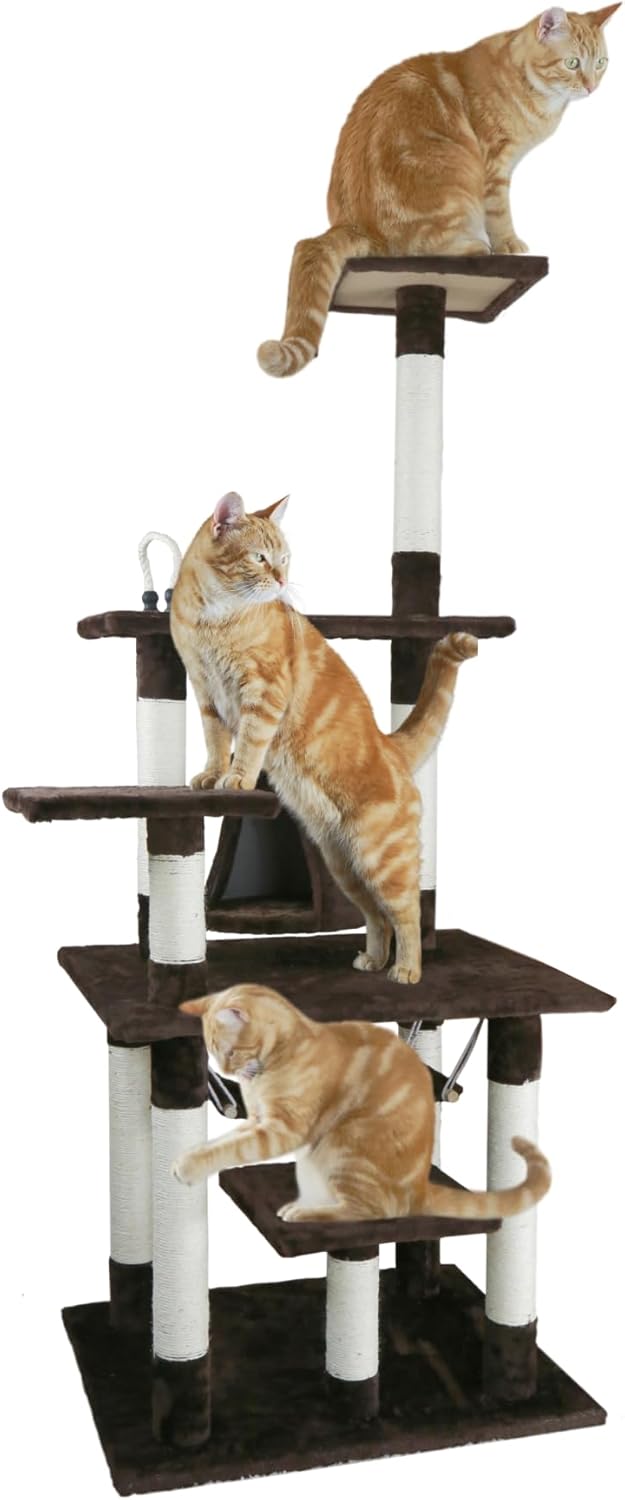 iPet 65” Cat Tree Condo Teepee Cat Furniture Pet House Cat Exercise Tree in Brown