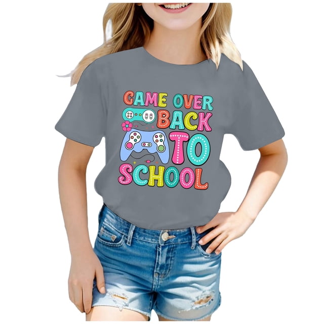 PMVFHDE T-Shirts Graphiques pour Filles, Manches Courtes, Col Rond, Lumineux et Confortables, Gris Clair, 3-4 Ans