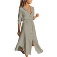 thumbnail image 2 of Robe d'Été pour Femmes 2024 Mode Grande Taille Couleur Unie à Simple Boutonnage Col à Revers Robe Chemise à Cordon Robe en Coton et Lin Rabais de 50 % Liquidation!, 2 of 8
