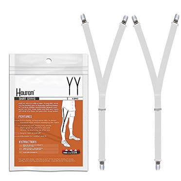 Hold'Em Premium Shirt Stays Ultra Soft Elastic with Extra Sturdy Strong Metal Clips Y-Style, White