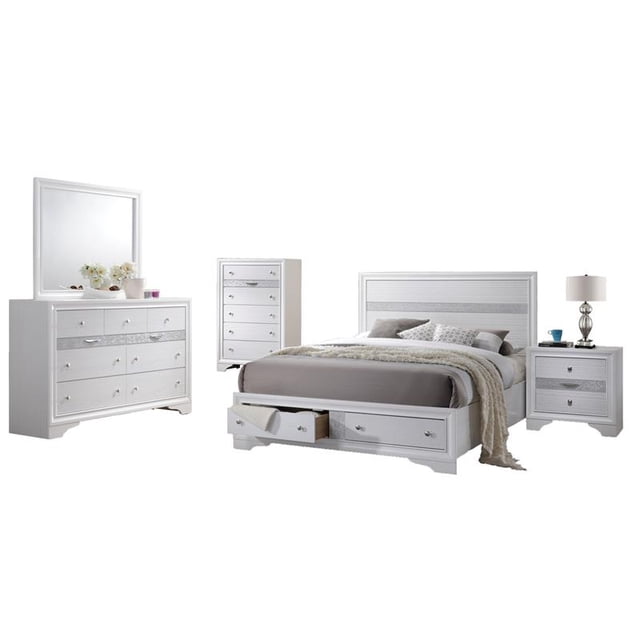 Chic White 5 Piece Bedroom Set with Eastern King Platform Bed