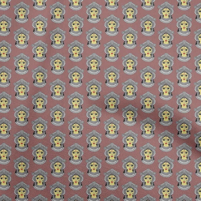 oneOone Polyester Spandex Pink Fabric Goddess Durga Face Craft Projects Decor Fabric Printed By The Yard 56 Inch Wide