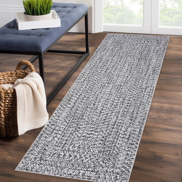 HOMERRY 2' x 6' Modern Area Rug for Hallway Kitchen Braided Print Indoor Washable Neutral Carpet, Gray