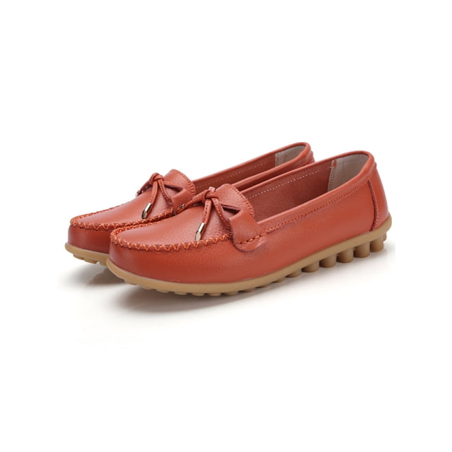 MAWCLOS Ladies Moccasins Comfort Nursing Shoes Slip On Resistant Loafers Bow Work Boat Shoe Orange 7