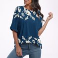 thumbnail image 4 of Pisexur Hauts d'Été pour Femmes Mode Décontractée Manches Courtes Col Rond T-Shirts Confortables Amples Surdimensionnés Imprimé Floral Blouses Hauts Mode T-Shirts Imprimés Graphiques Grande Taille Tops de Sortie S-5TG, 4 of 7