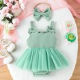 thumbnail image 2 of MIASHUI Girls Sleeveless Rib Romper Skirts with Bowknot Headbands Outfits,Green,12-18 Months, 2 of 9