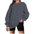 thumbnail image 2 of Nouveaux Hauts pour Femmes 2023 Mode Manches Longues Col Rond Chandail en Molleton Ample Blouse Unie Coupe Décontractée Chandail en Molleton Oversize pour Femmes, 2 of 6