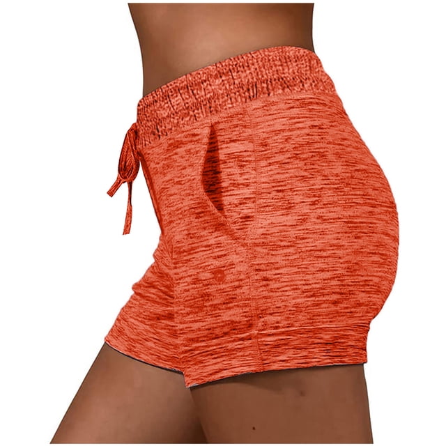 Swstbby Summer Savings Clearance 2025! Womens Summer Shorts Plus Size, Spring Summer Solid Color Pockets Yoga Drawstring Outwear Sports Shorts for Women Red S