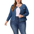 thumbnail image 1 of GRACE & GRANDEUR Veste en Jean pour Femme Grande Taille à Manches Longues Sans Col Veste en Denim, 1 of 8