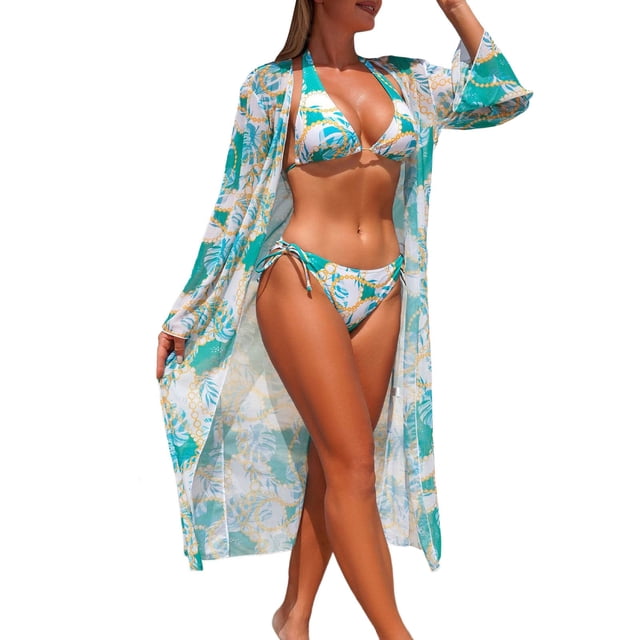 REDARER Ensemble Tankini Trois Pièces Élégant en Maille avec Paréo Assorti pour Femmes