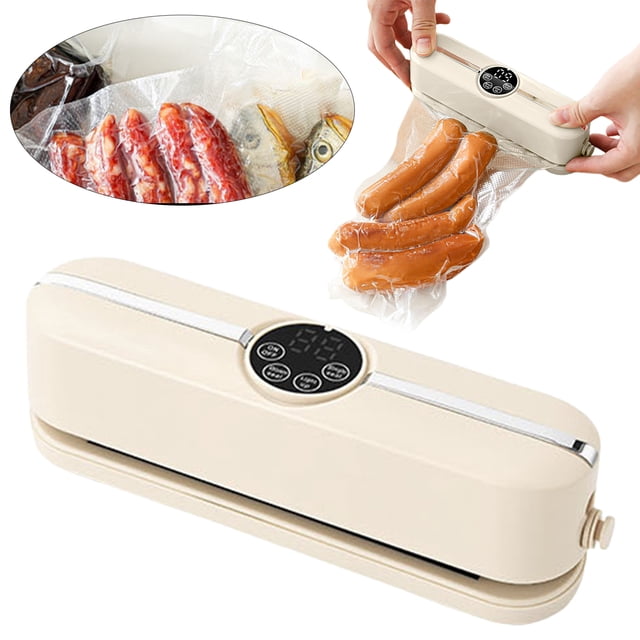Cyenie Vacuum Sealing Machine Beige, Automatic Food Sealer with Preservation Device for Meat Vegetables Snacks Portable Packaging Machine for Kitchen