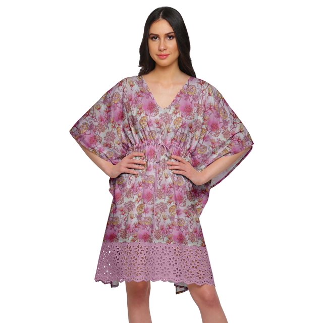 Moomaya Robe Courte de Caftan de Plage, Robe de Couverture Imprimée, Kaftan pour Femmes, Tenue de Plage, Couverture