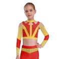 thumbnail image 1 of YiZYiF Girls Acrobatics Dance Tops Long Sleeve Rhinestone Shiny Color Block Cross Back Cutout for Gymnastics Sport Wear Red 6, 1 of 5