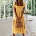 thumbnail image 4 of Robes d'Été Décontractées pour Femmes à Manches Courtes, Tendance, Imprimées, Robe Midi de Plage à Encolure Carrée, Plissée, Évasée, Boho, Robe Soleil, 4 of 7